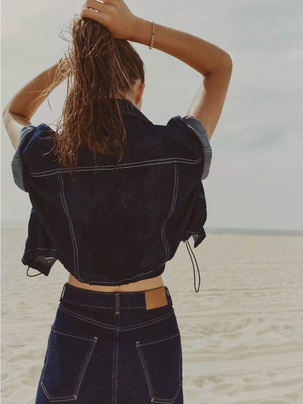 ZARA DENIM CROPPED TOP - Picture 3 of 16